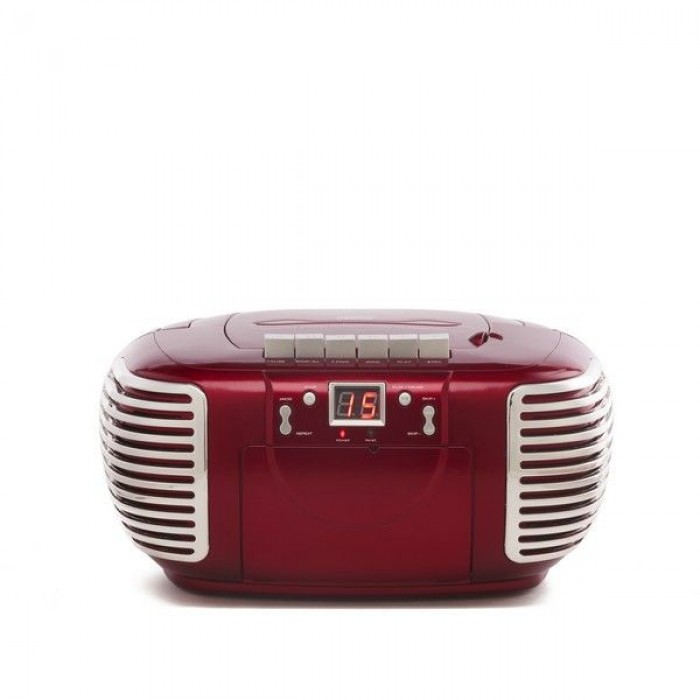 GPO PCD299RED Boombox CD, radio en cassette rood / zilver