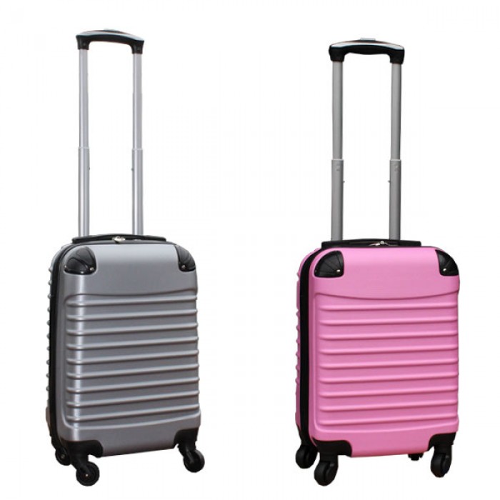 Travelerz kofferset 2 delige ABS handbagage koffers - met cijferslot - 27 liter - licht roze - zilver