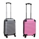 Travelerz kofferset 2 delige ABS handbagage koffers - met cijferslot - 27 liter - licht roze - zilver