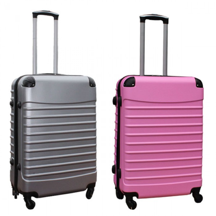 Travelerz kofferset 2 delige ABS groot - met cijferslot - 69 liter - zilver - licht roze