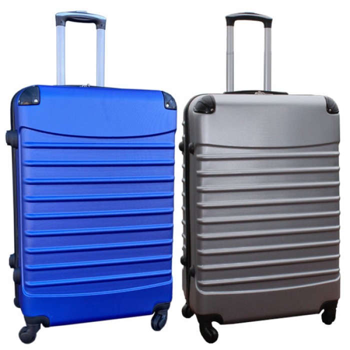 Travelerz kofferset 2 delige ABS groot - met cijferslot - 95 liter - zilver - blauw