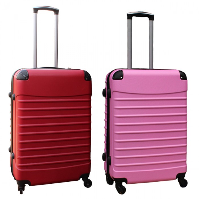 Travelerz kofferset 2 delige ABS groot - met cijferslot - 69 liter - rood – licht roze