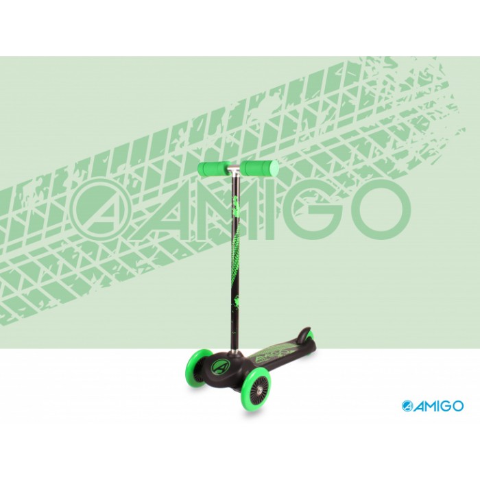 AMIGO Surfer 3-wielkinderstep Junior Voetrem Zwart/Groen AMIGO Surfer 3-wielkinderstep Junior Voetrem Zwart/Groen