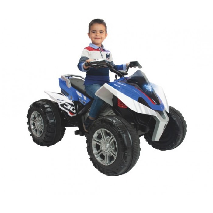accuvoertuig quad Rage jongens 12V 118 cm blauw/wit accuvoertuig quad Rage jongens 12V 118 cm blauw/wit