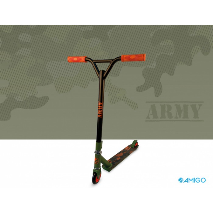 AMIGO stuntstep Army Junior Voetrem Groen/Oranje AMIGO stuntstep Army Junior Voetrem Groen/Oranje