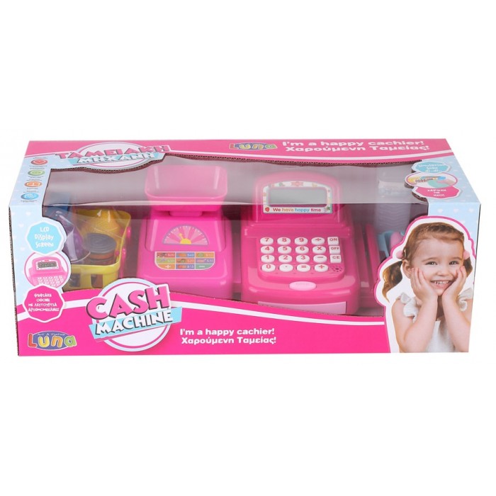 Luna speelgoedkassa Cash met weegschaal 41 cm roze 21-delig Luna speelgoedkassa Cash met weegschaal 41 cm roze 21-delig