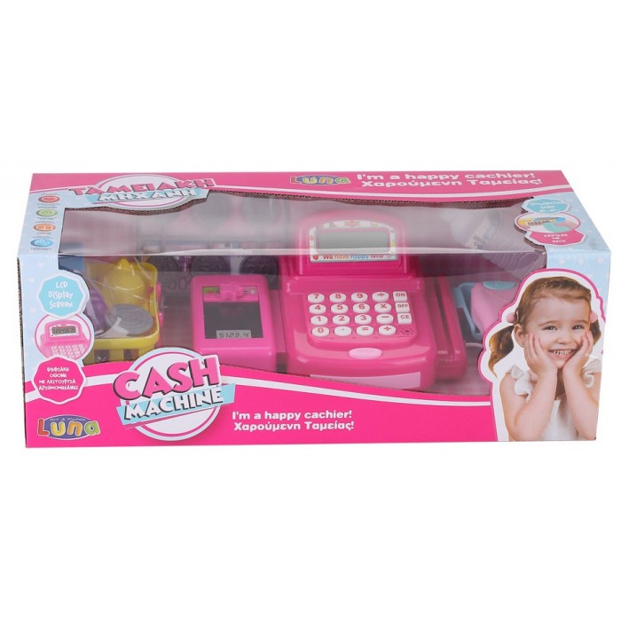 Luna speelgoedkassa met weegschaal 41 x 18 cm roze 21-delig Luna speelgoedkassa met weegschaal 41 x 18 cm roze 21-delig