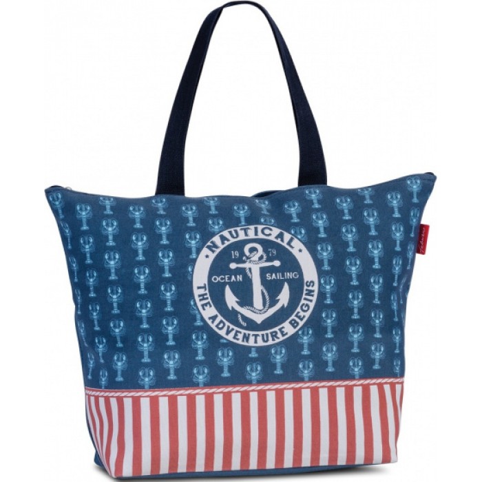 shopper Anker 32 liter polyester blauw/rood shopper Anker 32 liter polyester blauw/rood