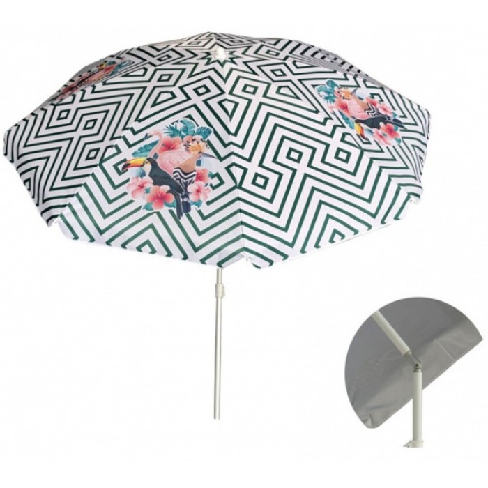 Gerimport strandparasol180 cm nylon/aluminium wit/groen Gerimport strandparasol180 cm nylon/aluminium wit/groen