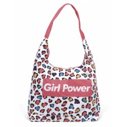 strandtas Girl Power meisjes 56 cm canvas wit/roze